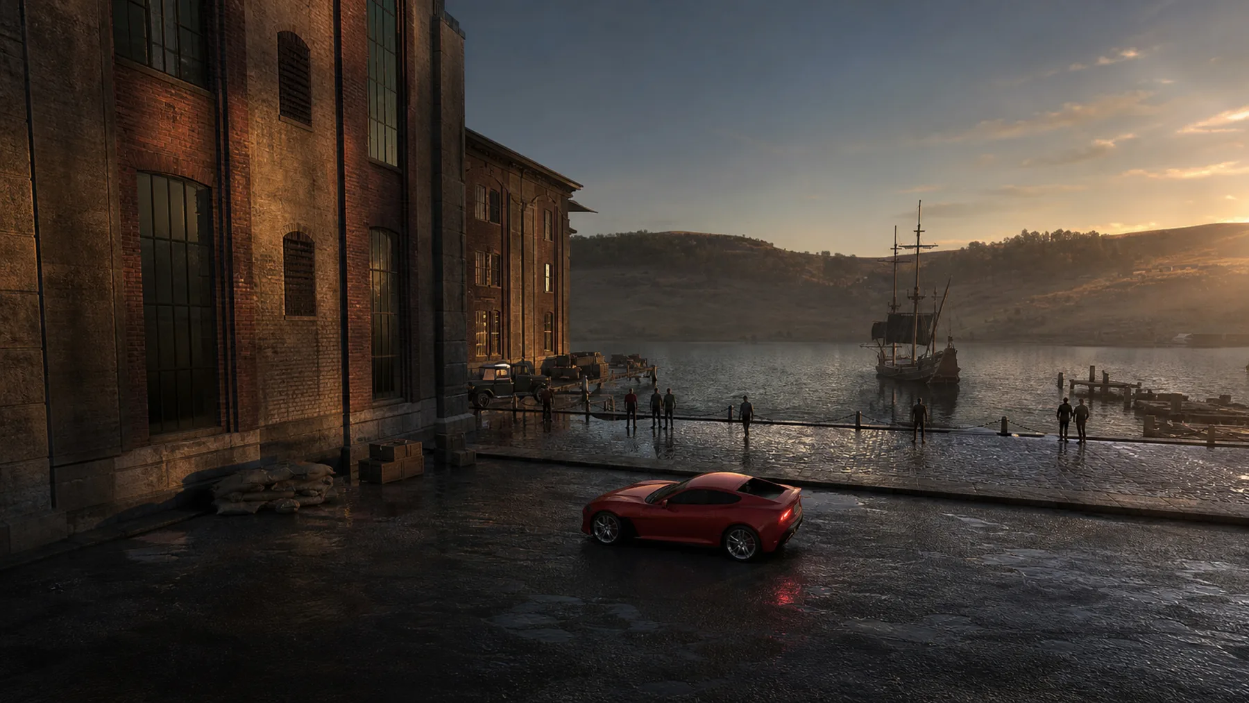 Falcon Sniper's waterfront headquarters at golden hour